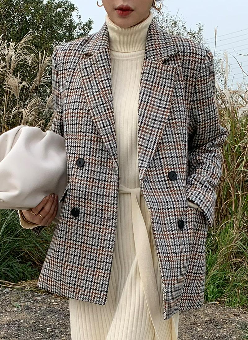 ウール混チェックダブルジャケット