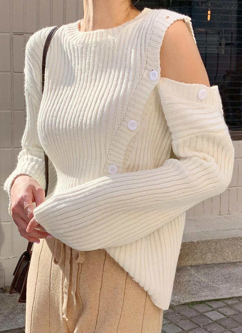 ダイアゴナルボタンリブニット・全3色