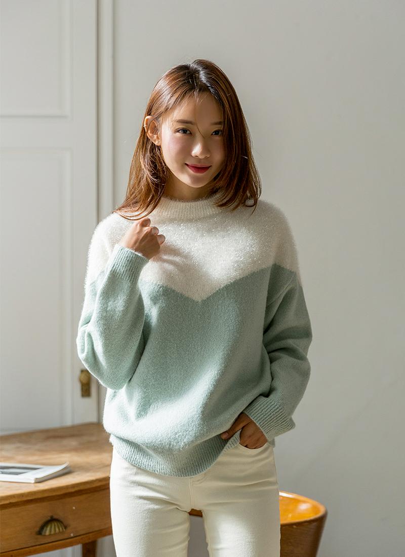 グリッターカラーブロックニット