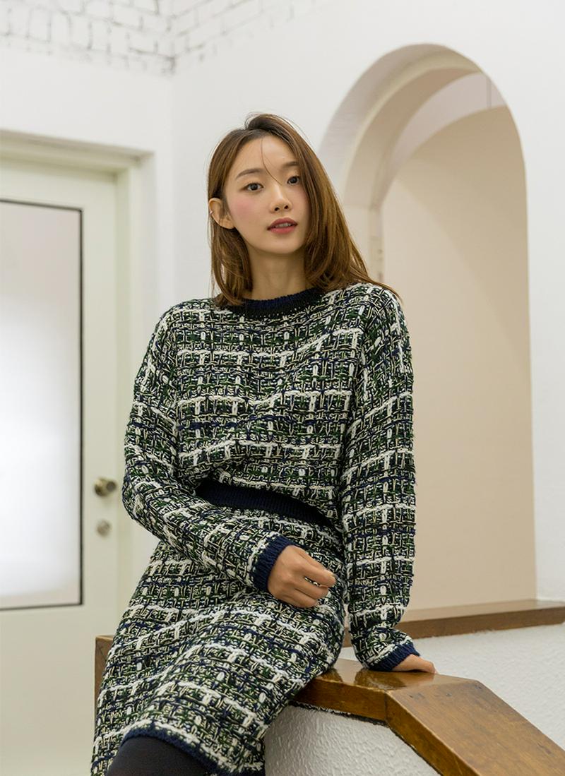 ツイードアクリル混ニット