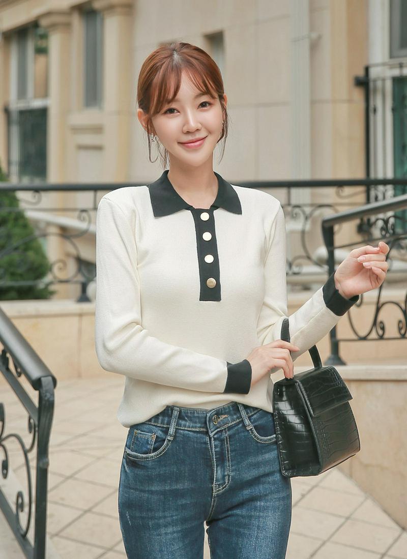 フラットボタンポイントカラーニット