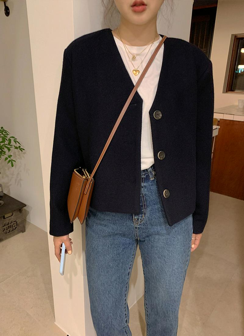 ウール混モダンノーカラージャケット