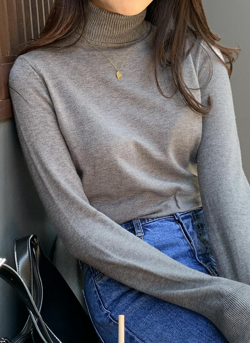 リブタートルネックニット