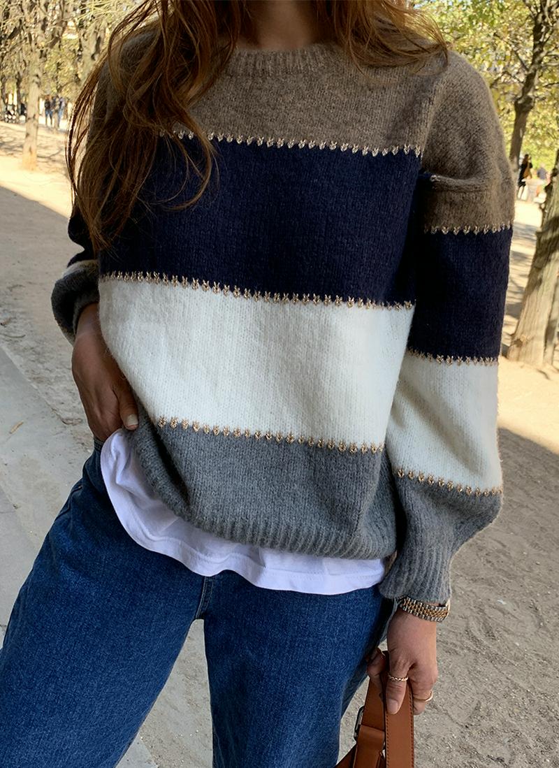 メタリックディテール配色ニット