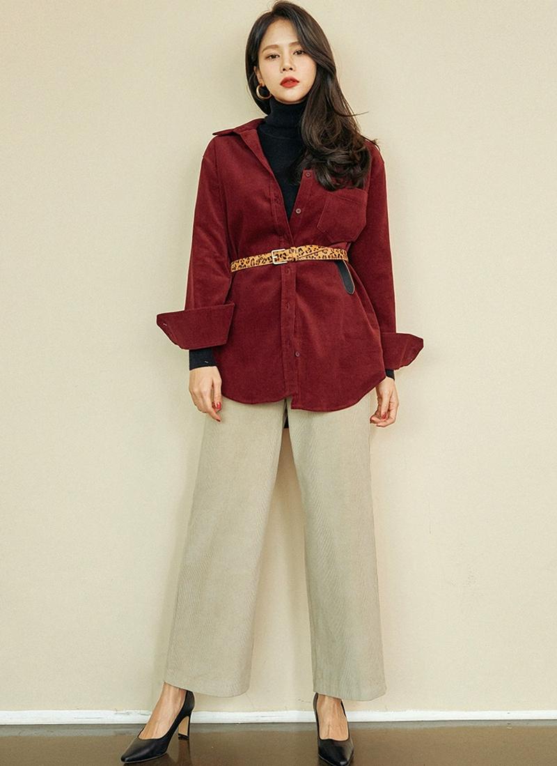 コーデュロイシャツ(ワイン)