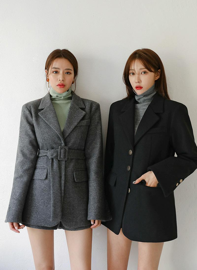 バックルベルト付ウール混ジャケット