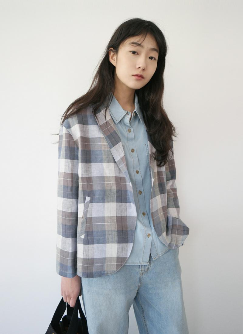 リネンチェックレトロジャケット