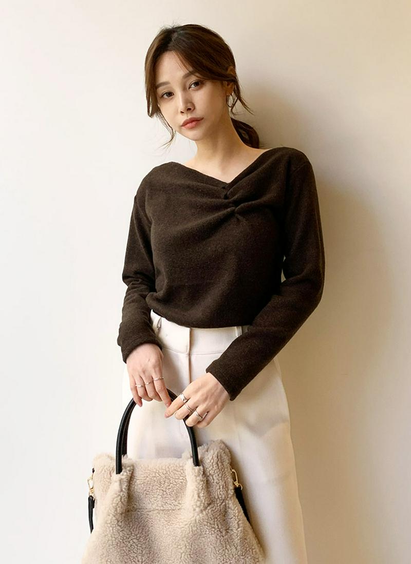 ギャザーVネックニット・全4色