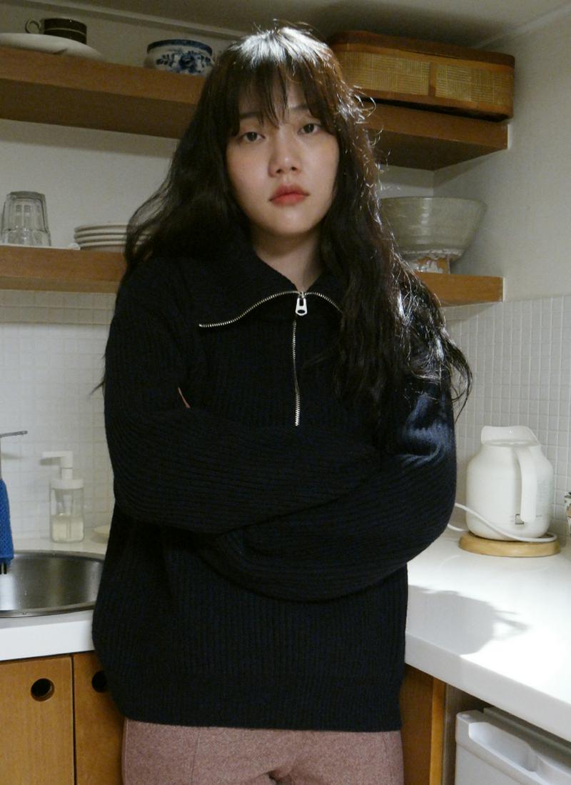 ウール混ジップネックニット