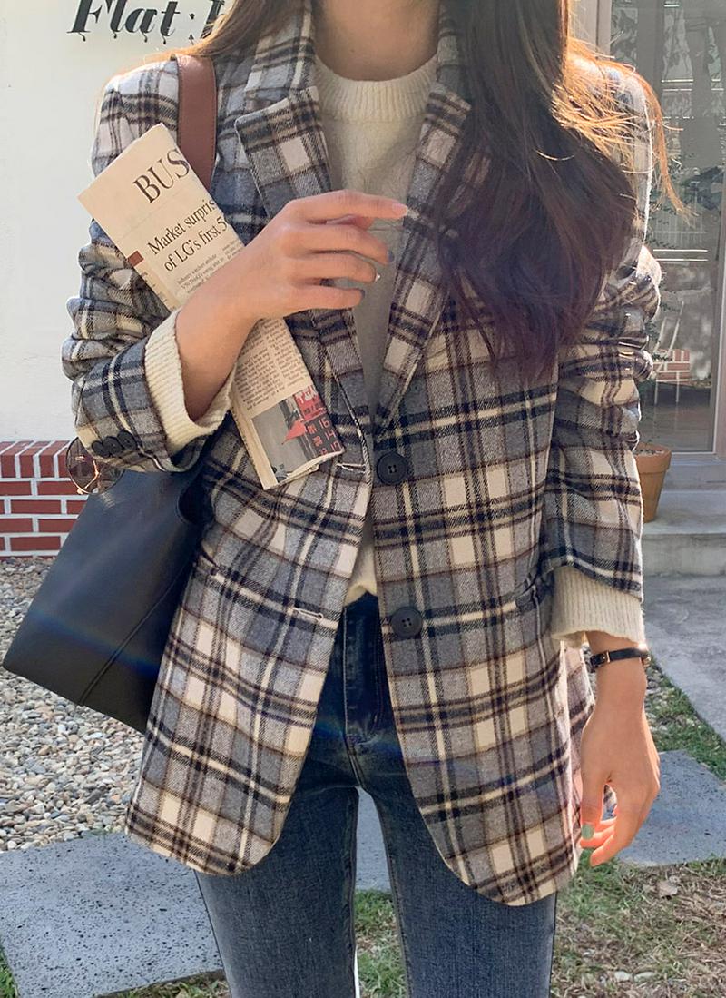 チェックテーラードカラージャケット