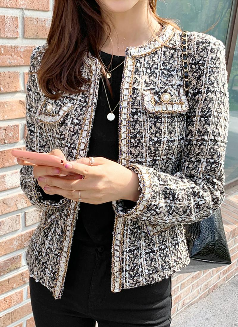 ノーカラーツイードジャケット