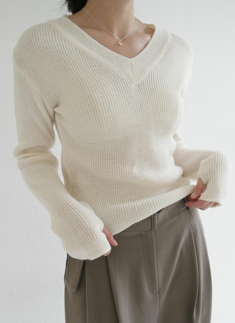 セミクロップドサムホールニット