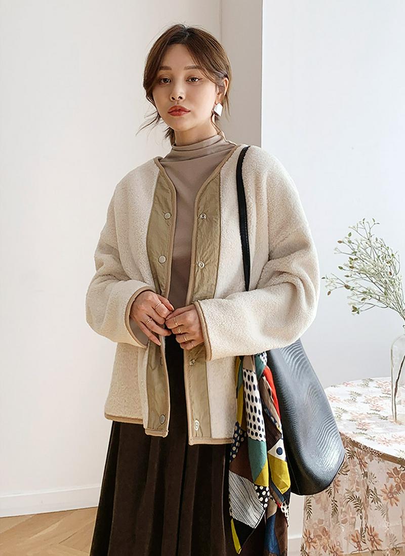 裏起毛Vネックボアジャケット・全3色