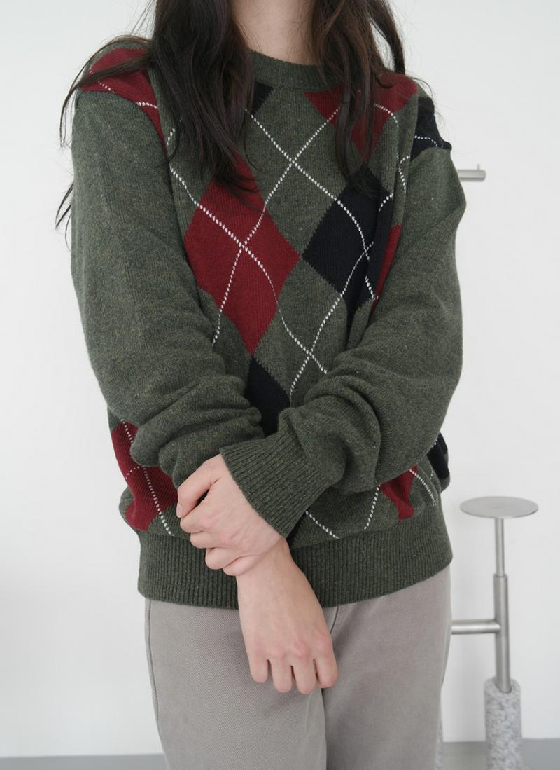 コントラストアーガイルニット