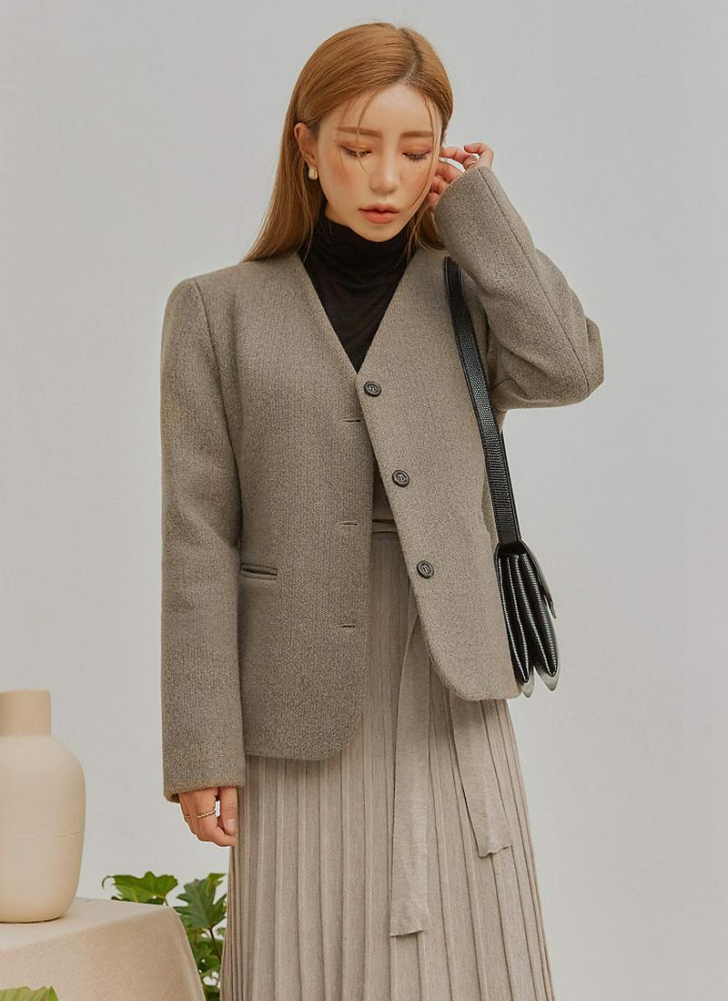 ウール混ノーカラージャケット