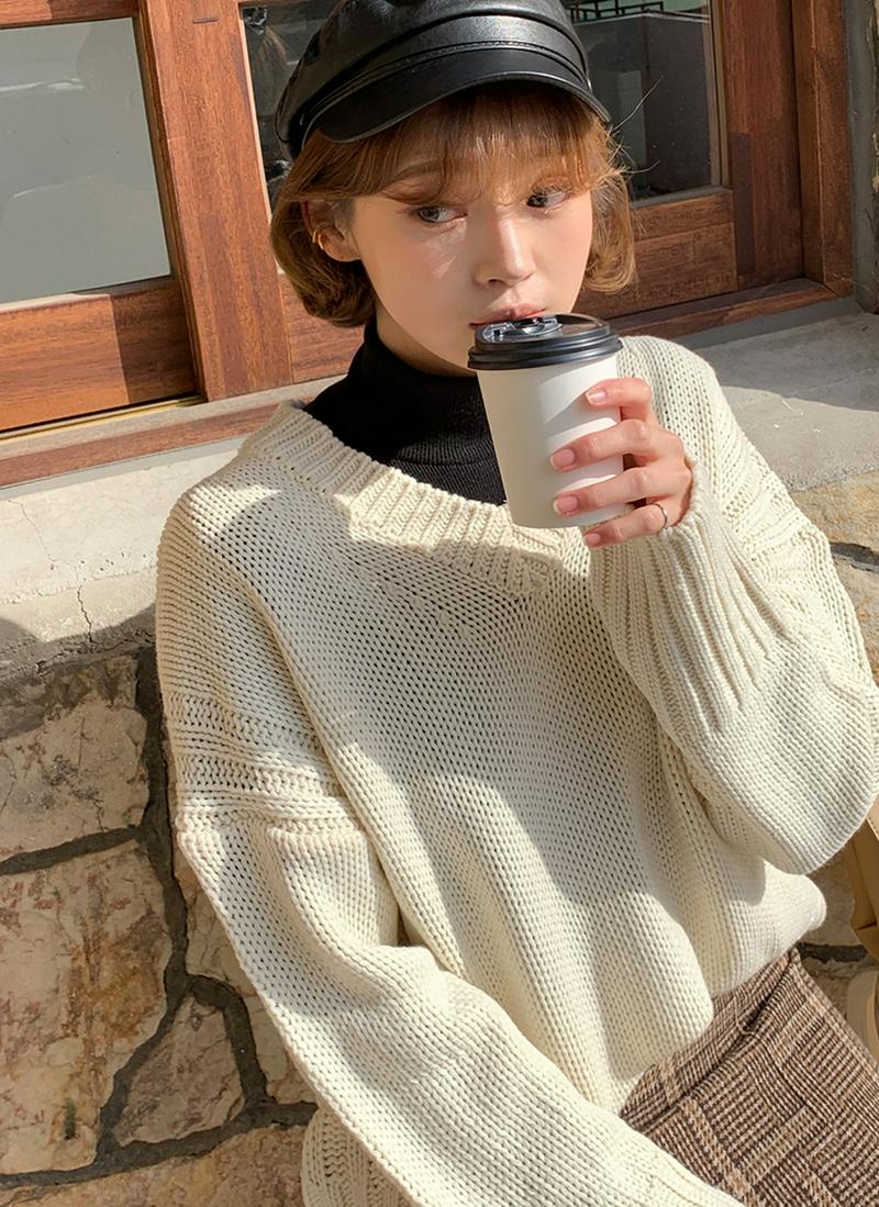 ドロップショルダーVネックニット・全4色