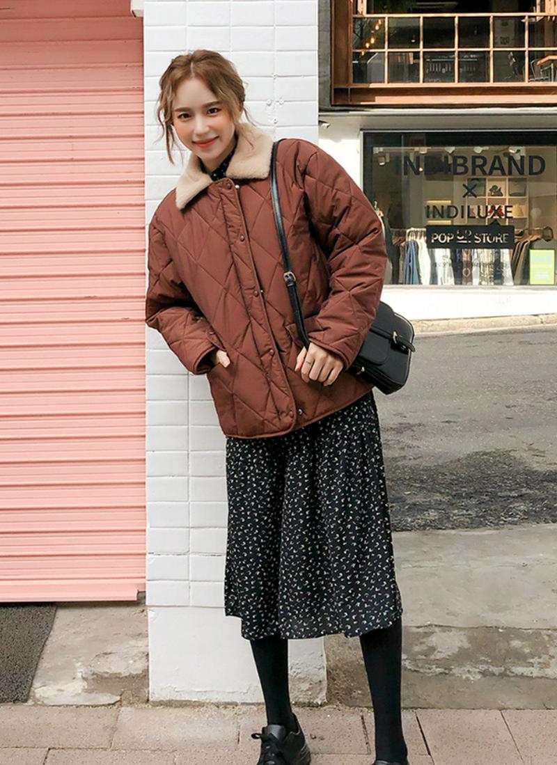 ファーカラー中綿キルティングジャケット