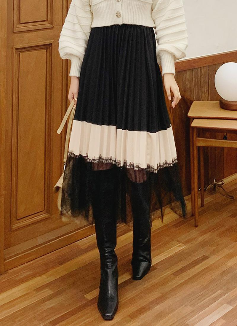 レースヘムプリーツスカート・全2色