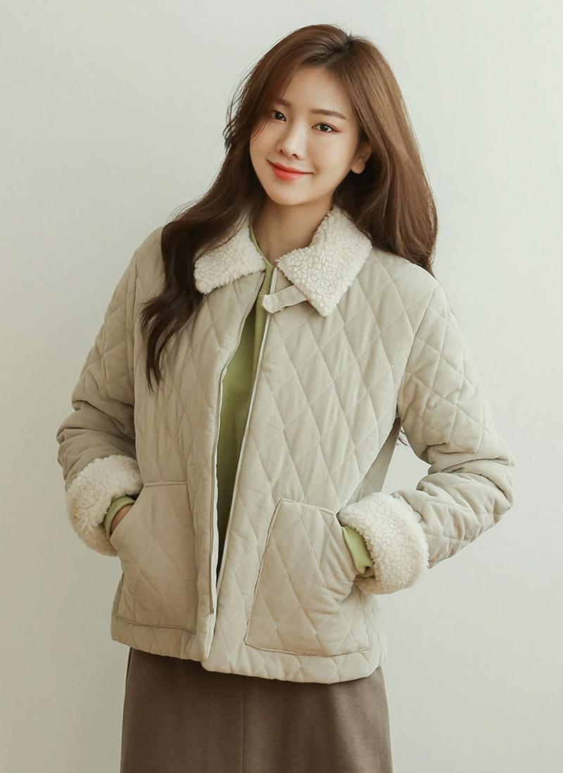 ボア配色キルティングジャケット