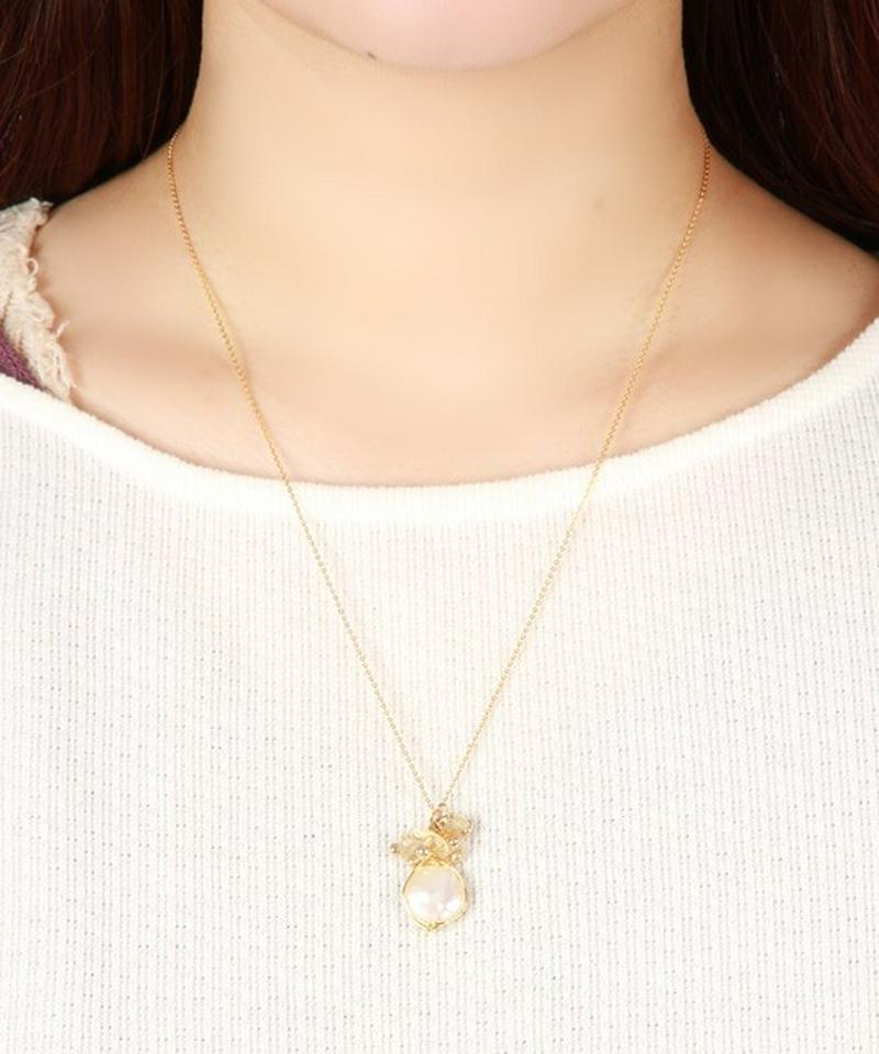 【11月誕生石】K14GFサザレシトリン×淡水パールネックレス