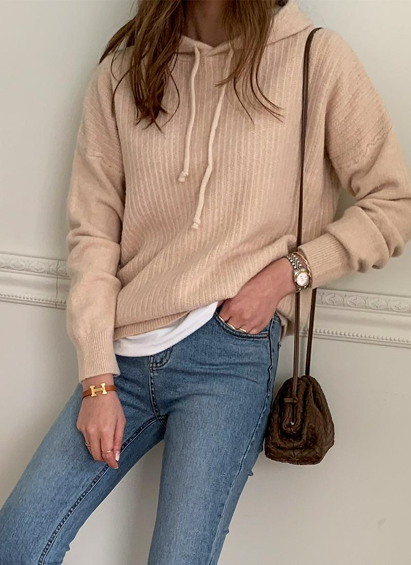 アクリルブレンドニットフーディ