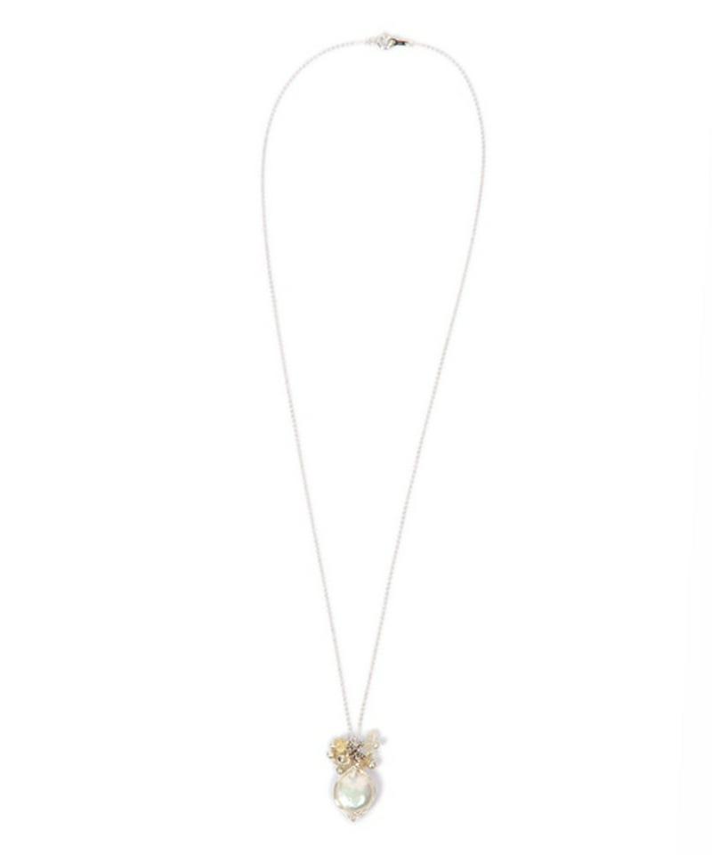 【11月誕生石】シルバー925 サザレシトリン×淡水パールネックレス