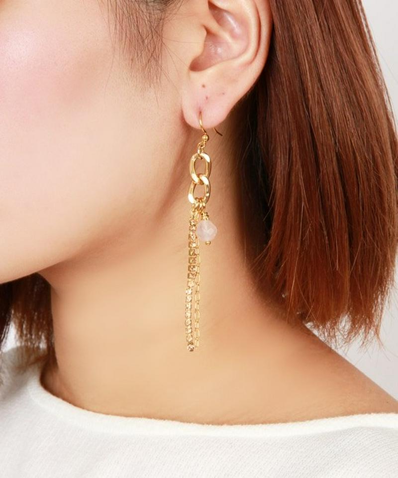 K14GF ローズクォーツ×ラインストーンピアス