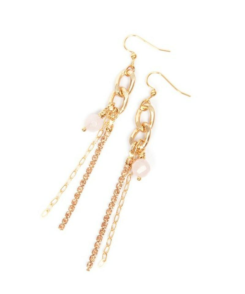 K14GF ローズクォーツ×ラインストーンピアス