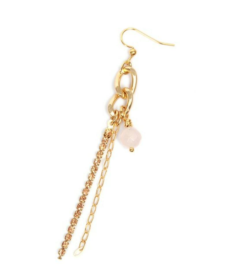 K14GF ローズクォーツ×ラインストーンピアス