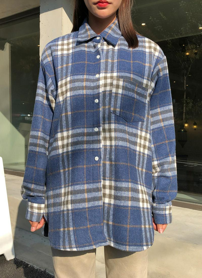 ウール混チェックシャツ