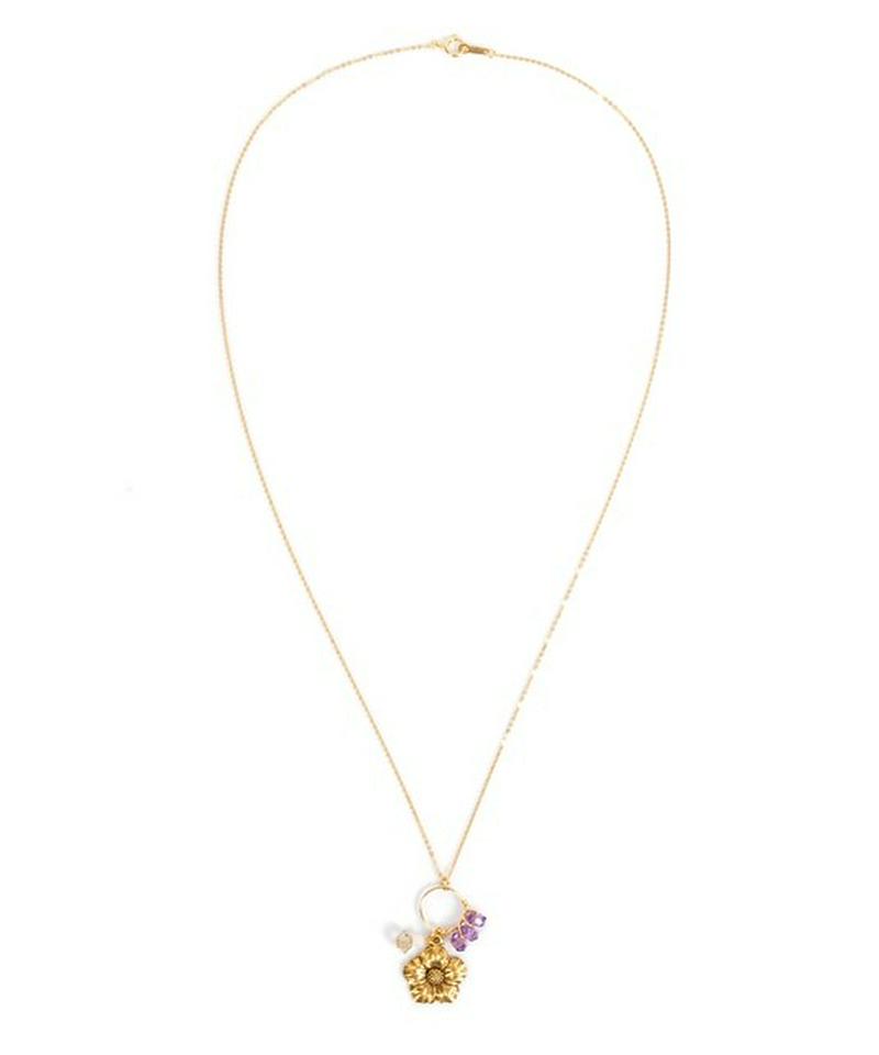 K14GF フラワー×パープルリングネックレス