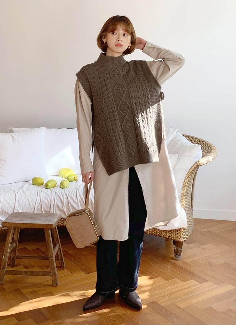 サイドリボンケーブルニットべスト・全4色