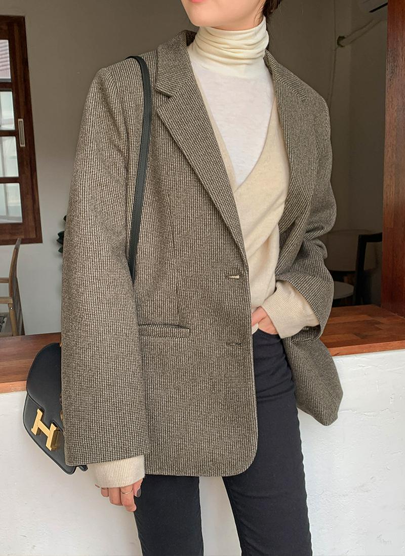 ウール混チェックテーラードジャケット