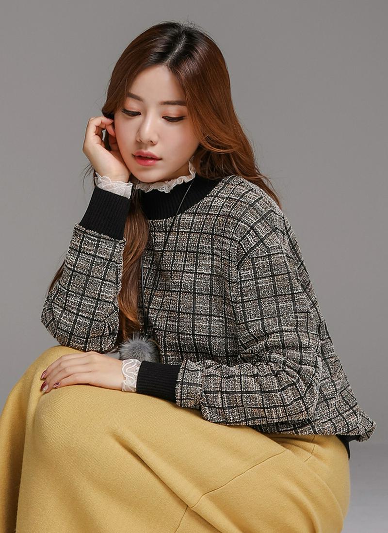 ミックスチェックモダール混ニット