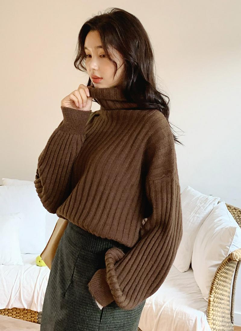 ルーズタートルネックリブニット・全3色