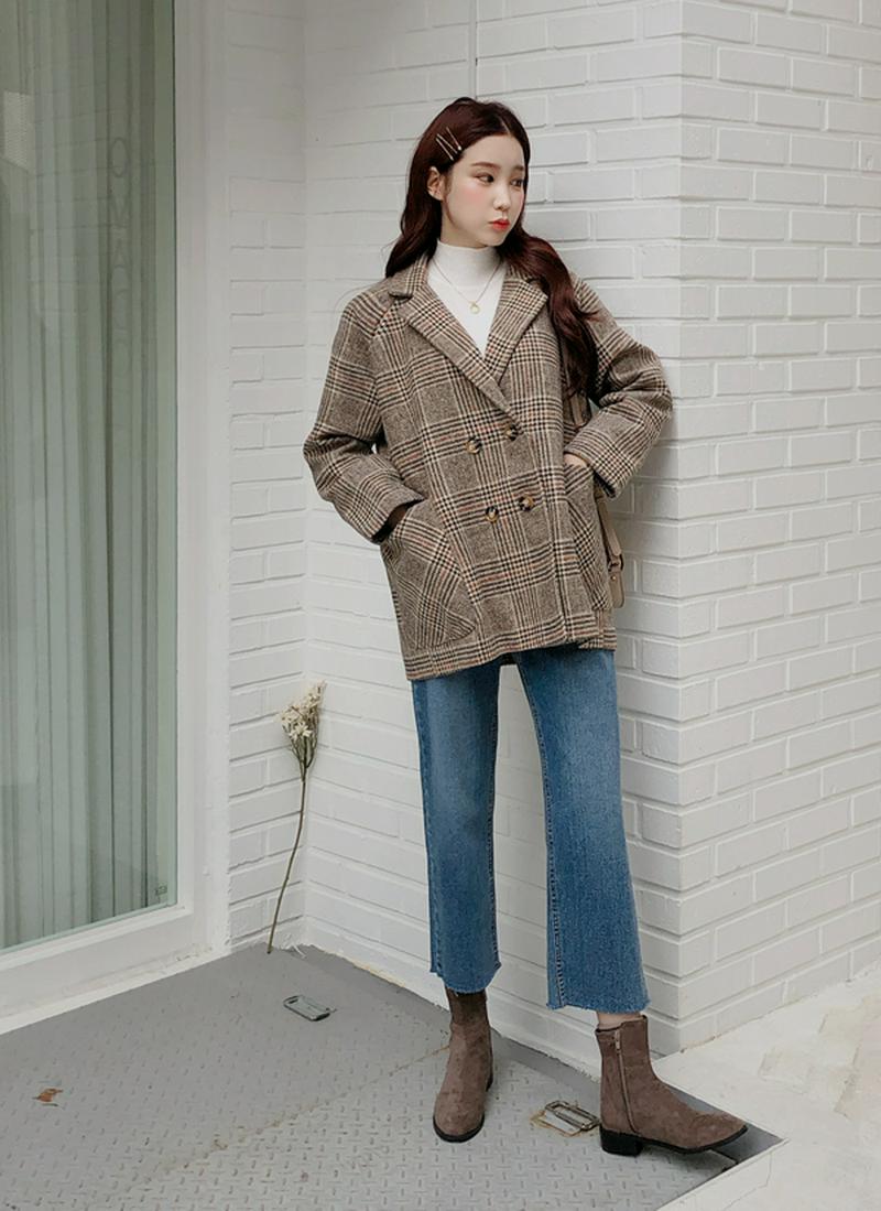 チェックダブルボタンウールジャケット