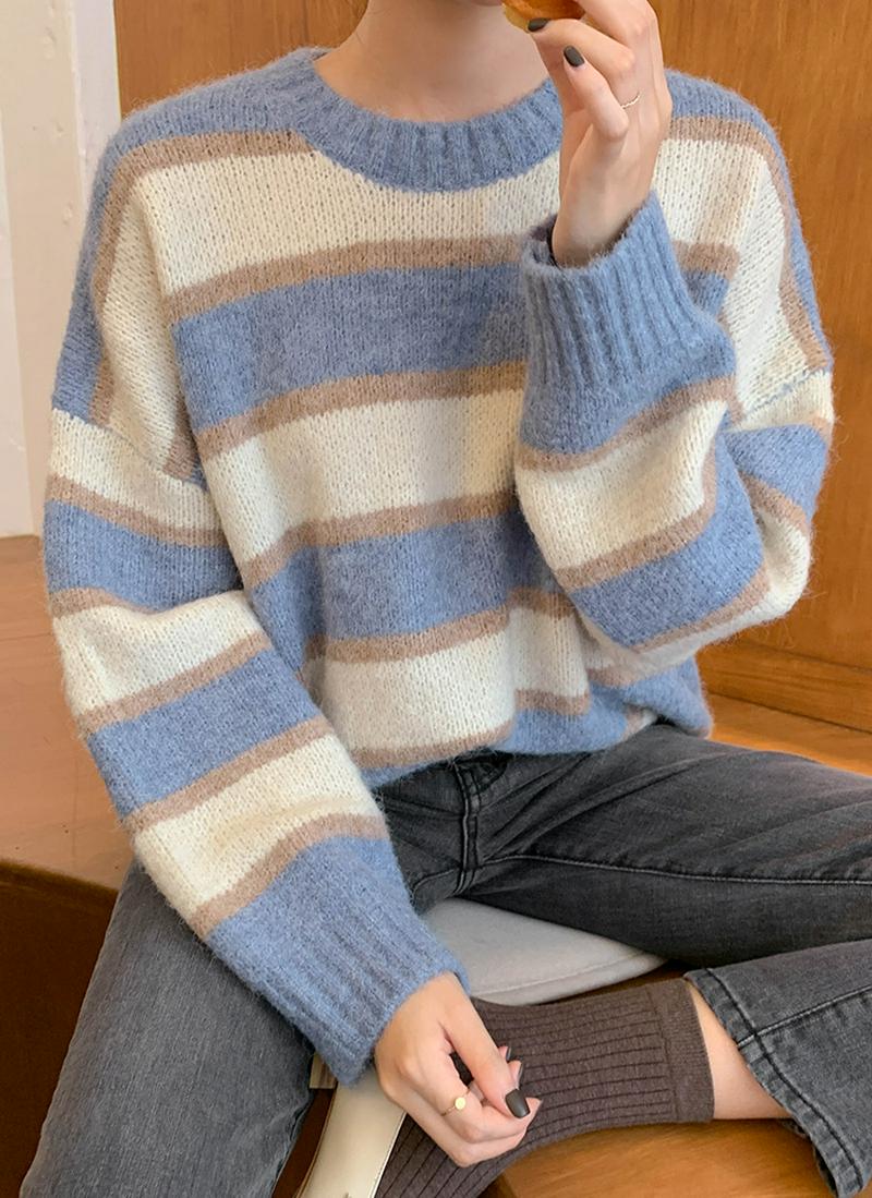 ドロップショルダーボーダーニット