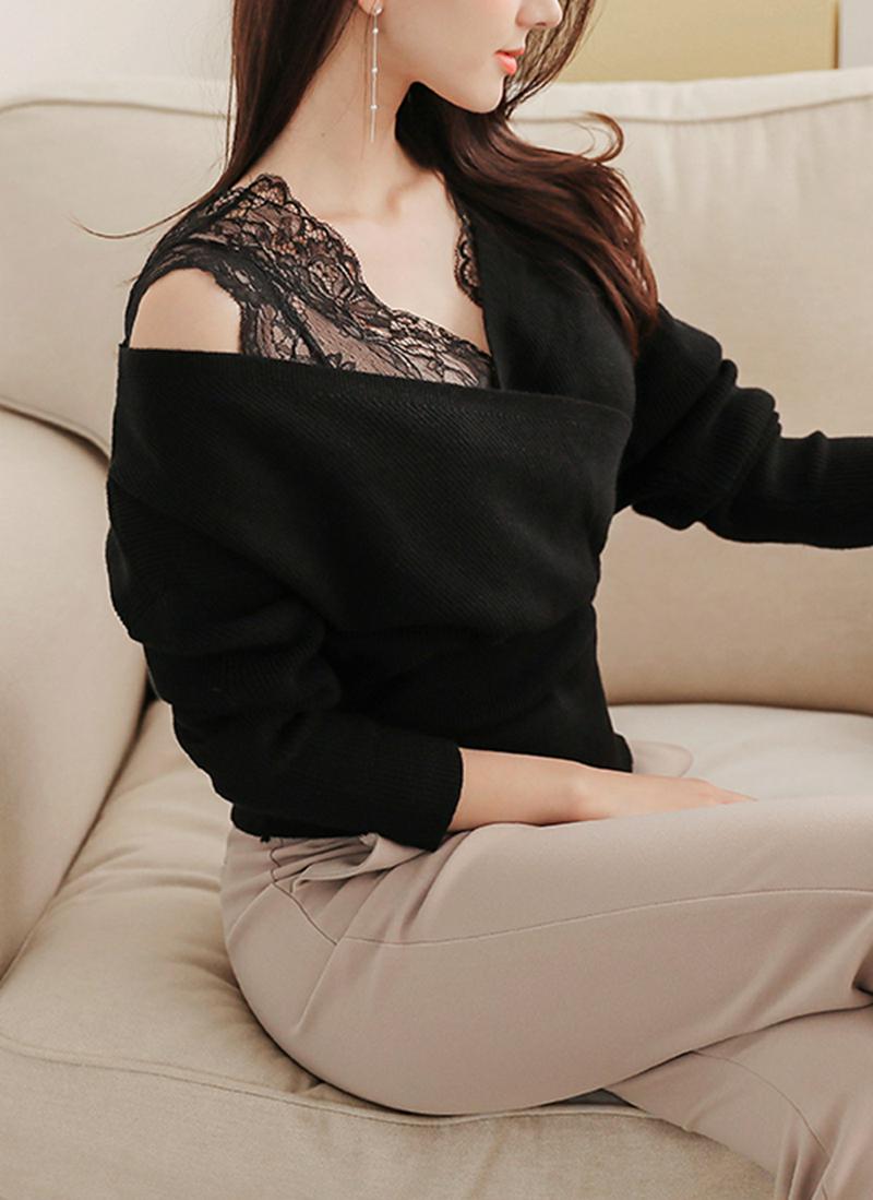 レースカシュクールニット