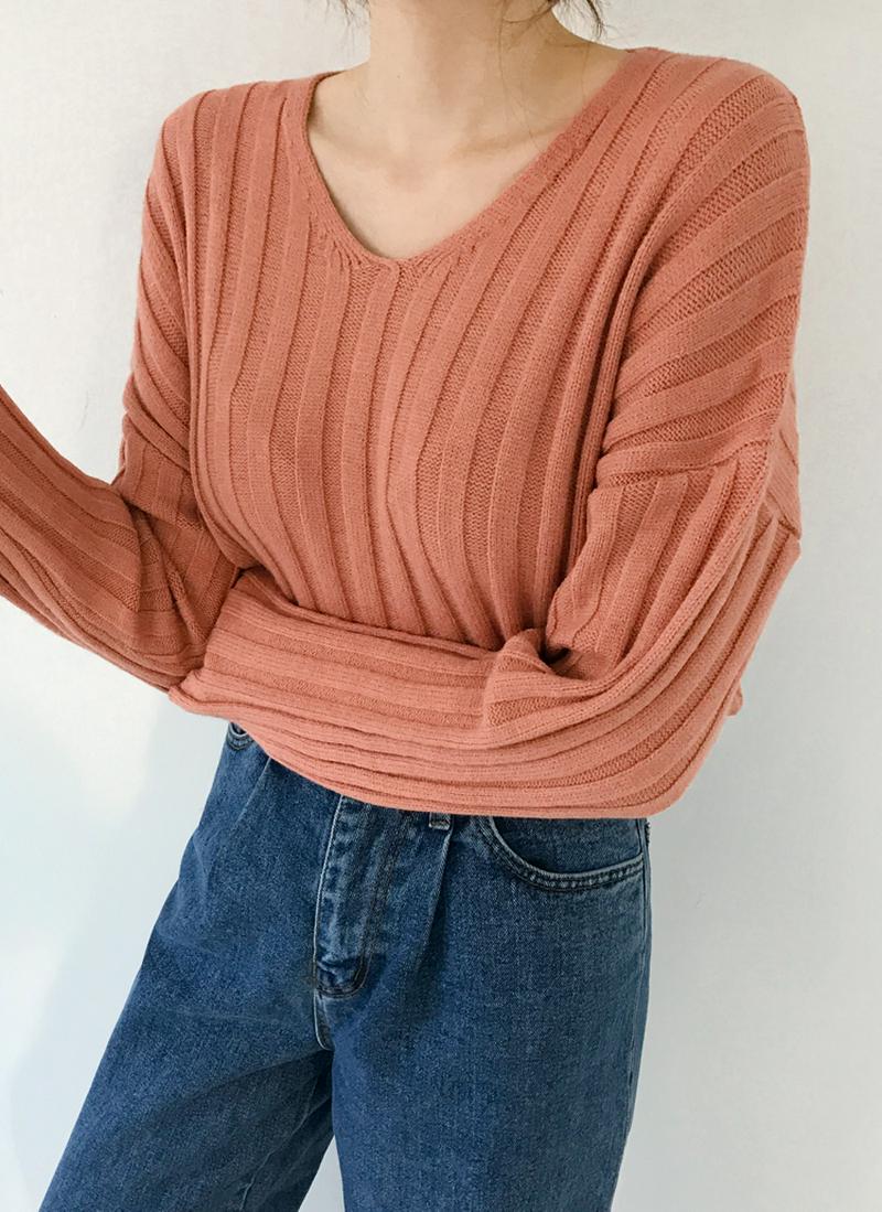リブドロップショルダーニット