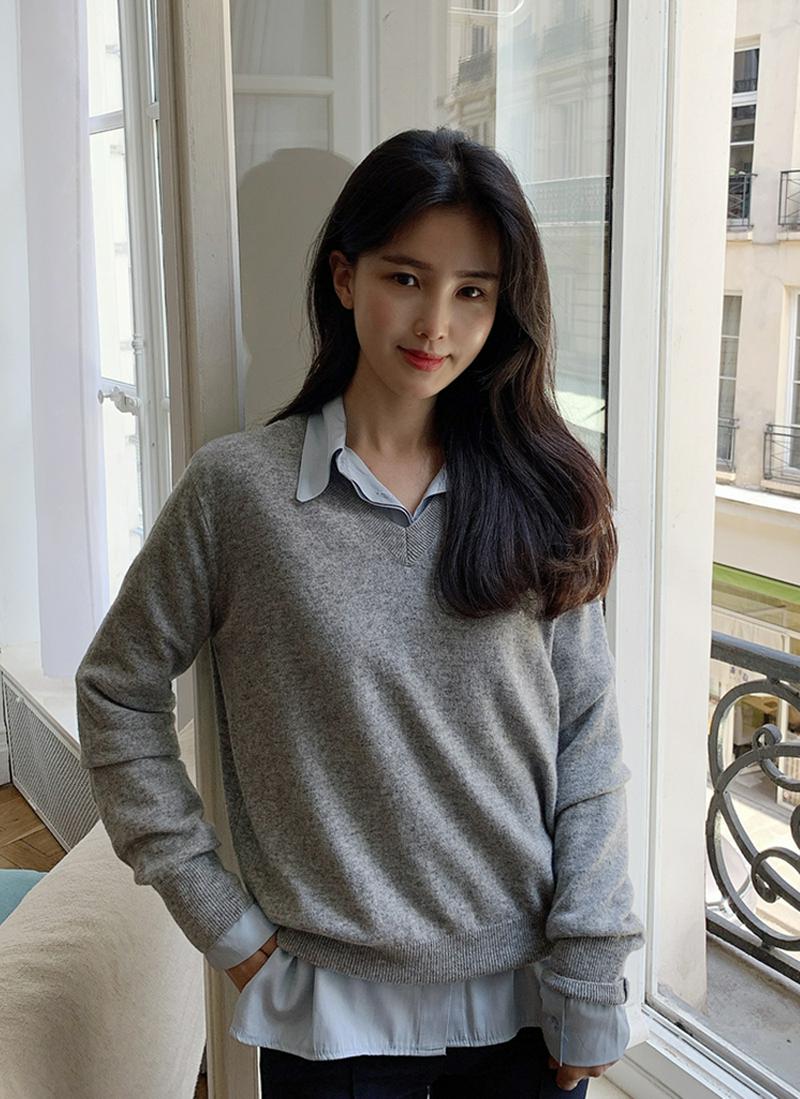 ウールカシミヤ混Vネックニット