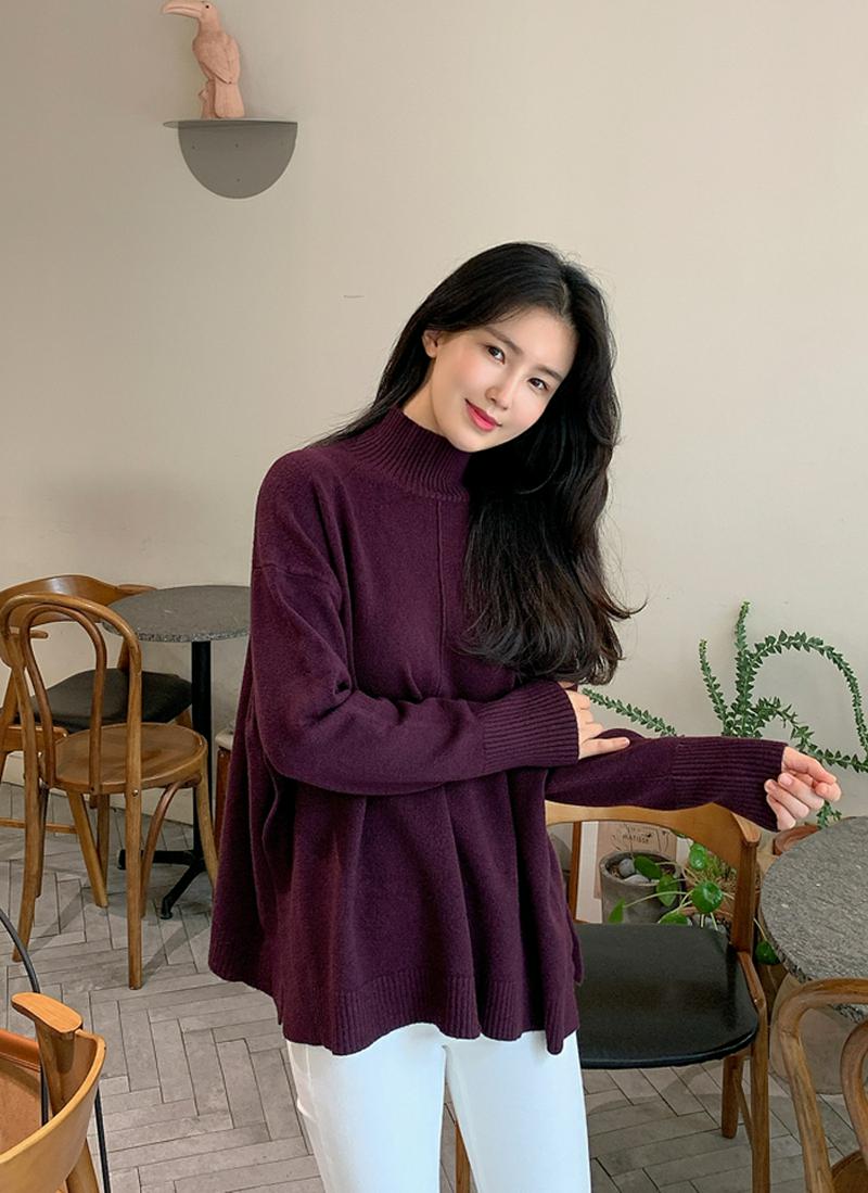 ルーズシルエットハーフネックニット