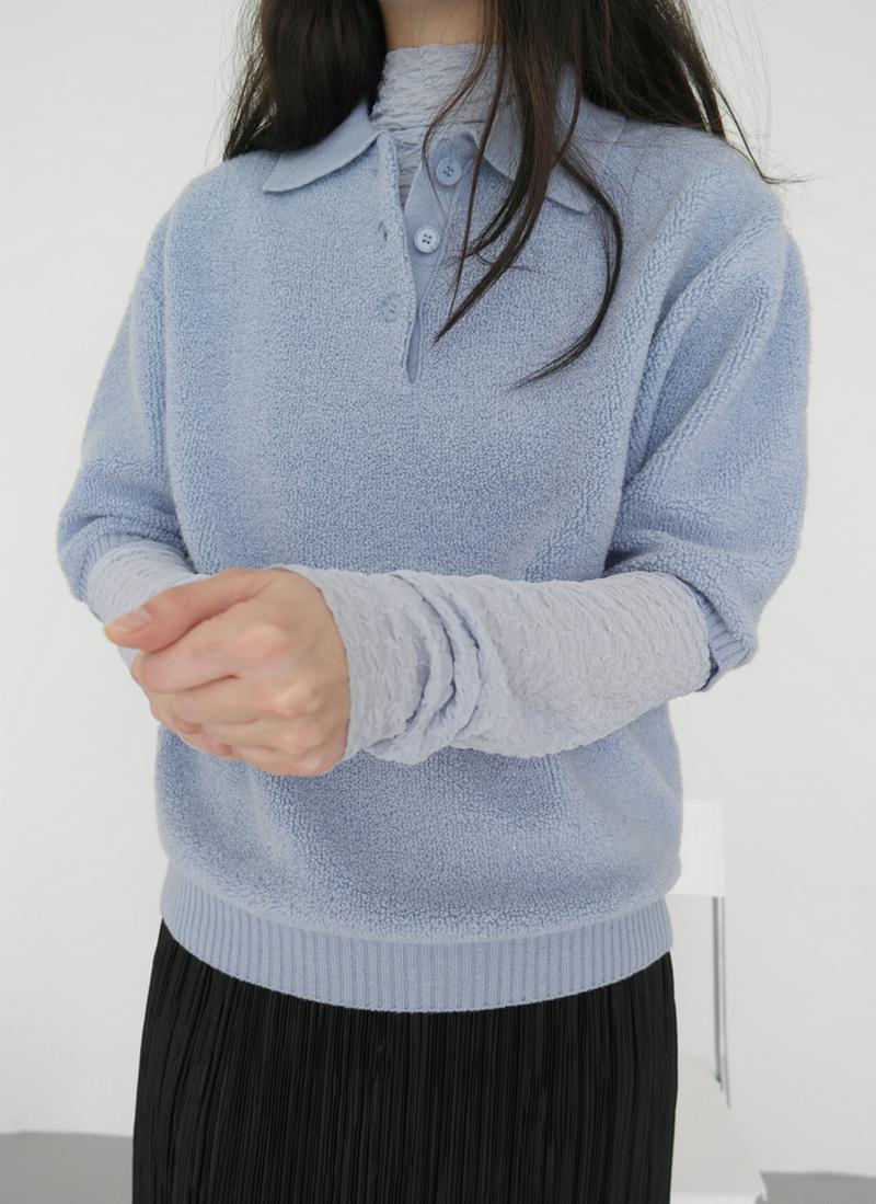 ウール混ポロカラーソフトニット