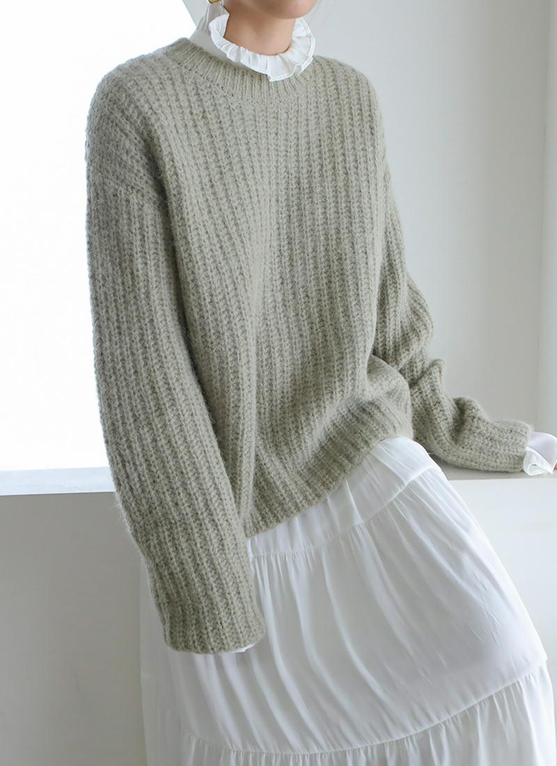 アルパカ混ラウンドルーズニット