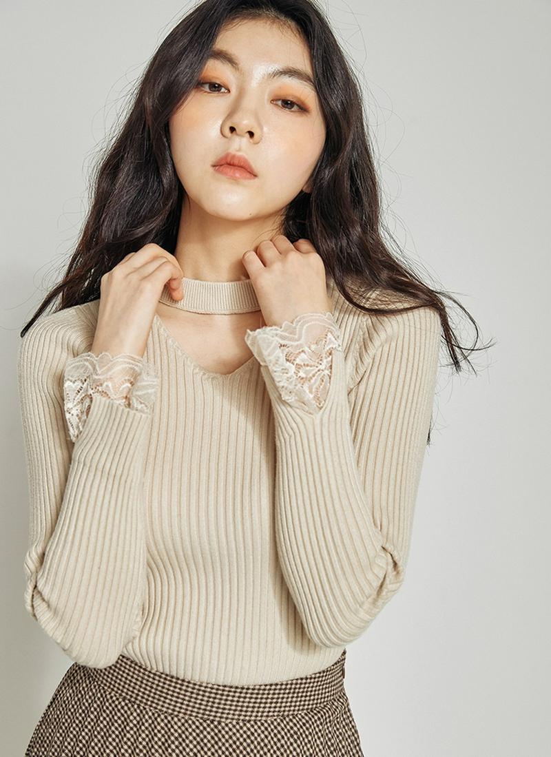 カットアウトレースポイントニット