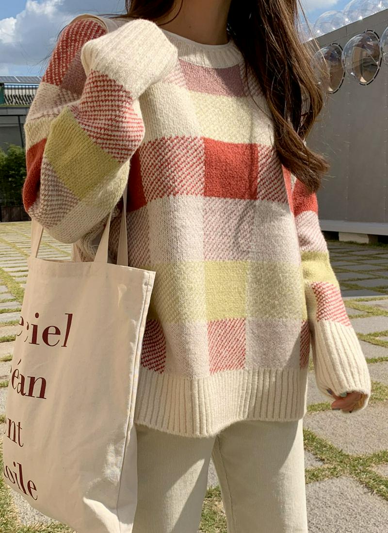 スクエアチェックニット