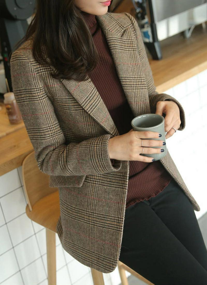 グレンチェック柄シングルジャケット