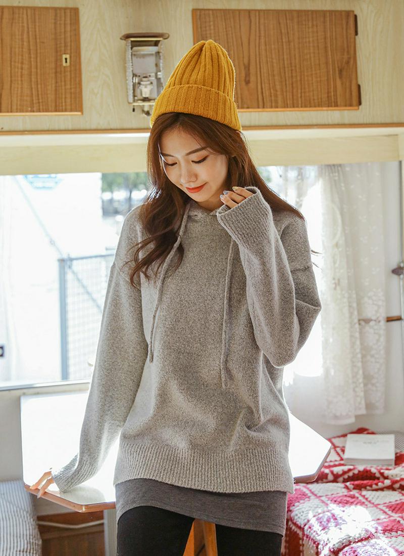 アクリル混ニットフーディ