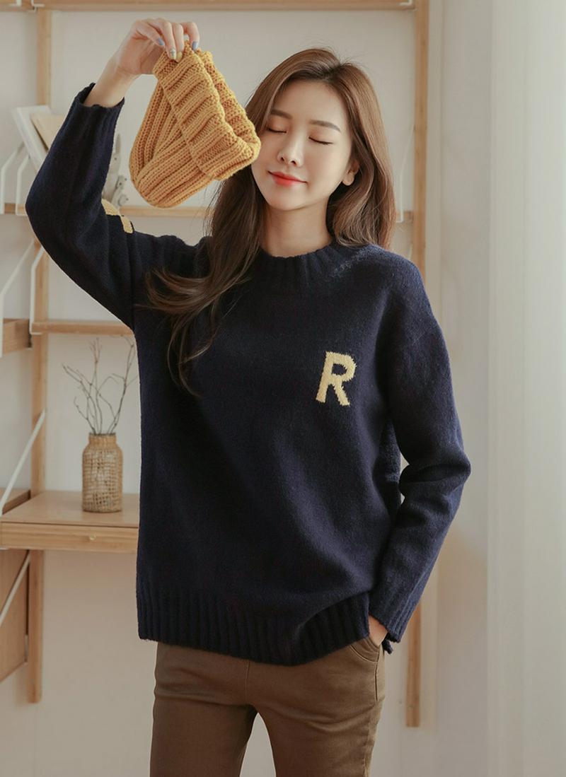 Rカラーポケットニット