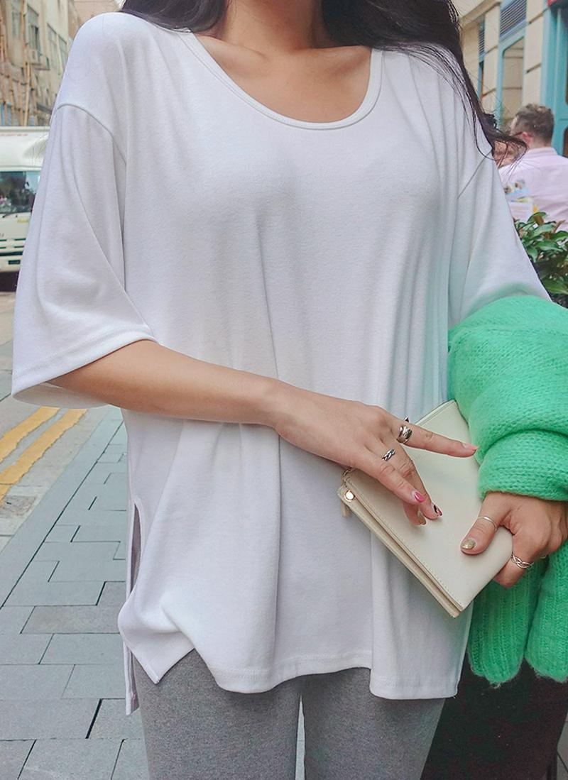 ピーチ起毛UネックTシャツ