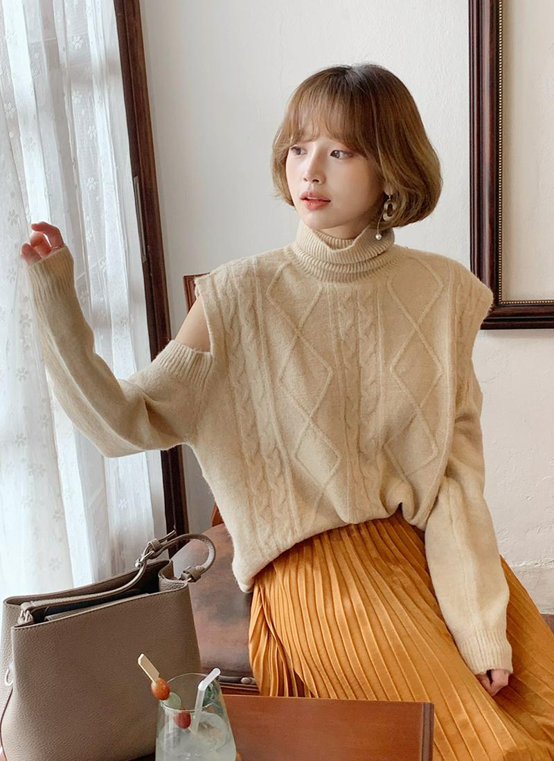 ショルダーカットタートルネックニット・全4色